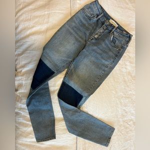 Women’s light wash patchwork skinny jeans